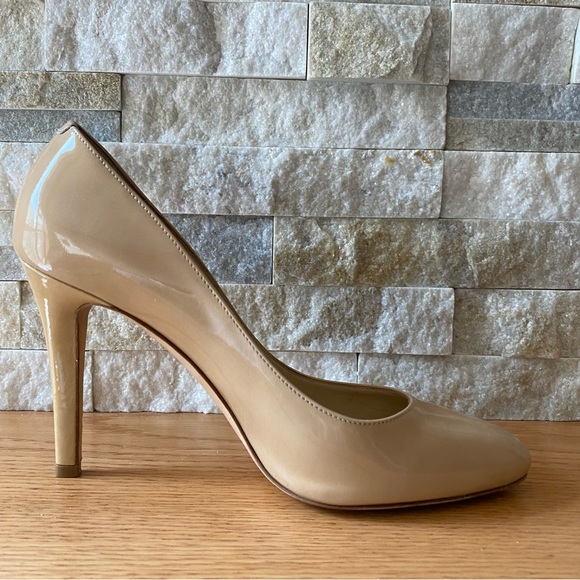 Nude Patent Leather Tapered Round Toe Vikki Pumps - Picture 4 of 13